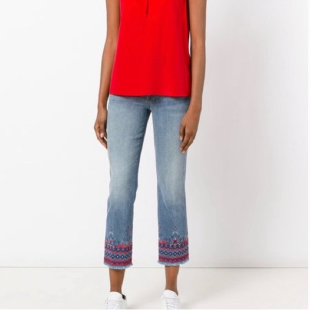 Tory Burch cropped embroidered jeans, 29